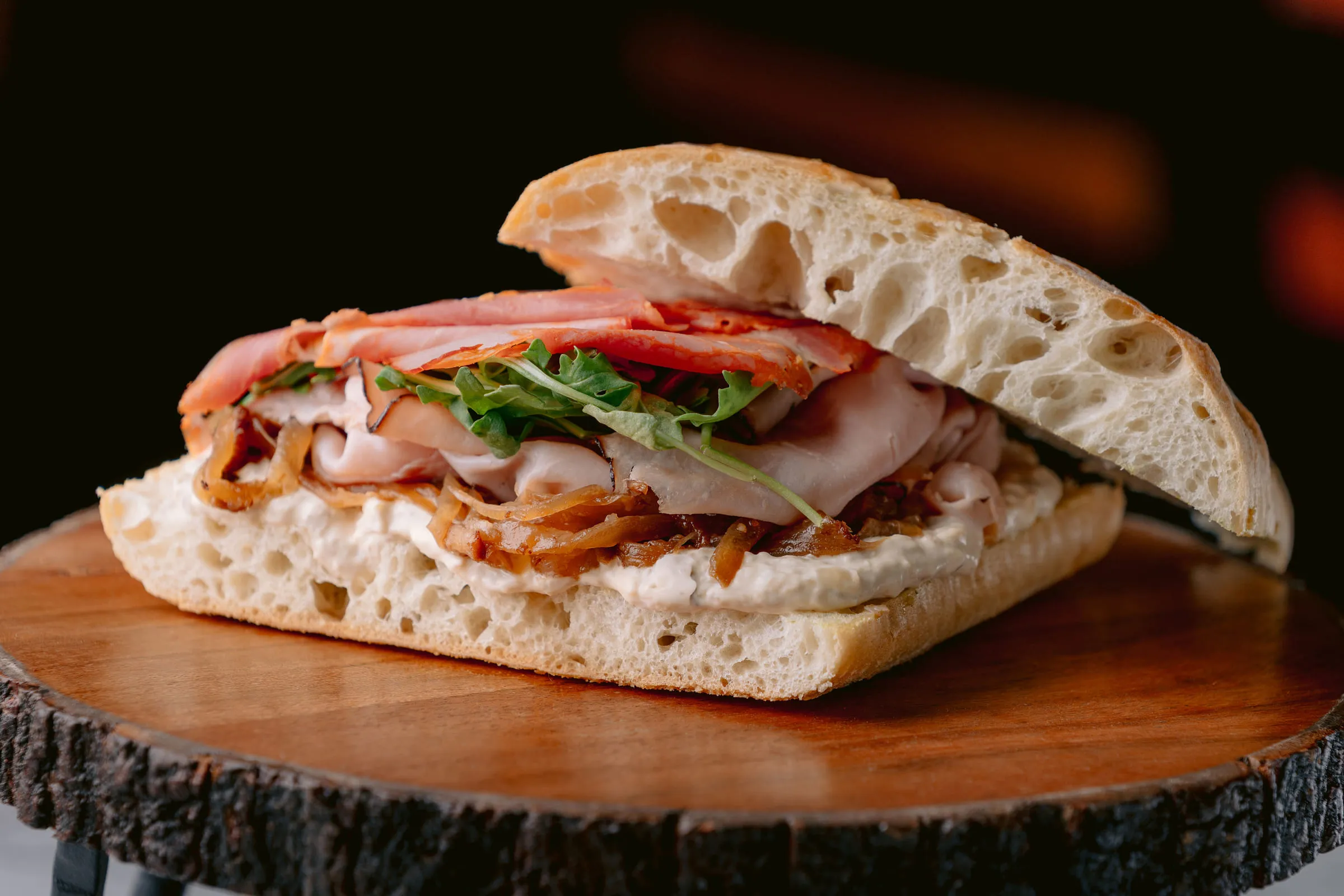 Ham and arugula ciabatta — Food photography by JP Media Groups