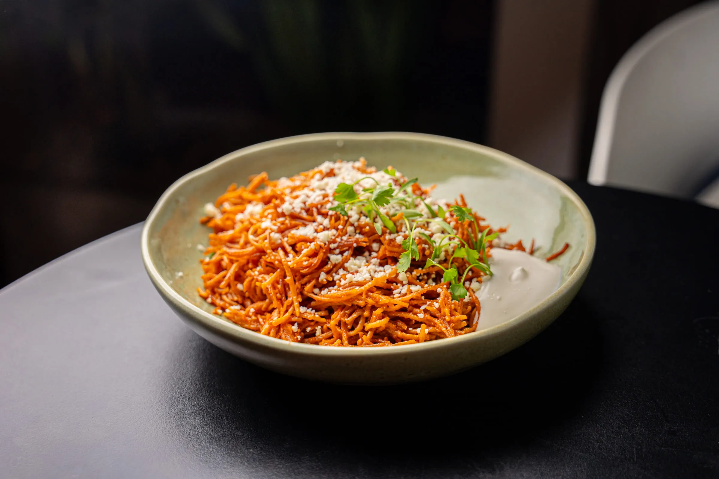 Noodles in stoneware bowl — Food photography by JP Media Groups